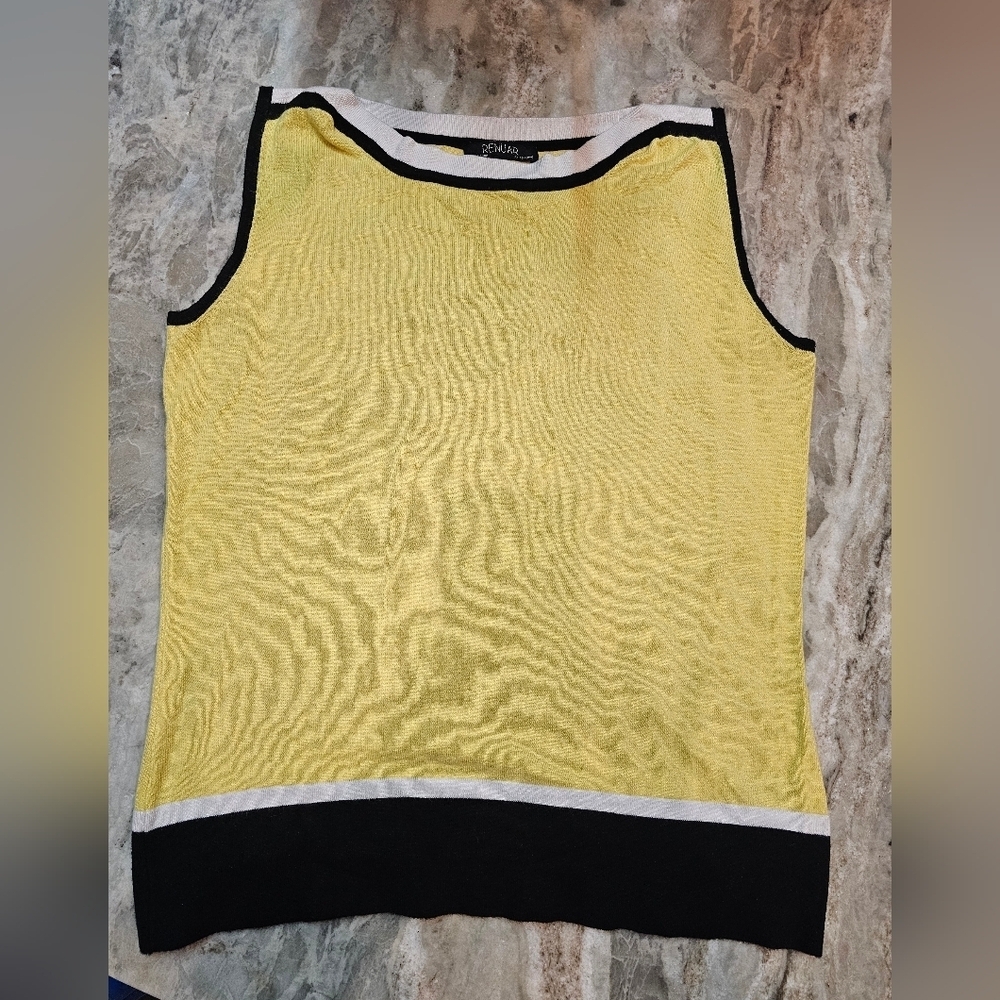 Renuar Sleeveless Knit Sweater Tank Top Women’s Medium Yellow Black White Trim